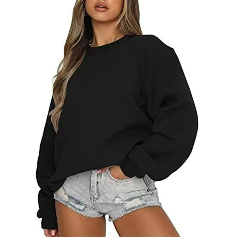 Enfärgad Sweatshirt för Dam med Rund Hals