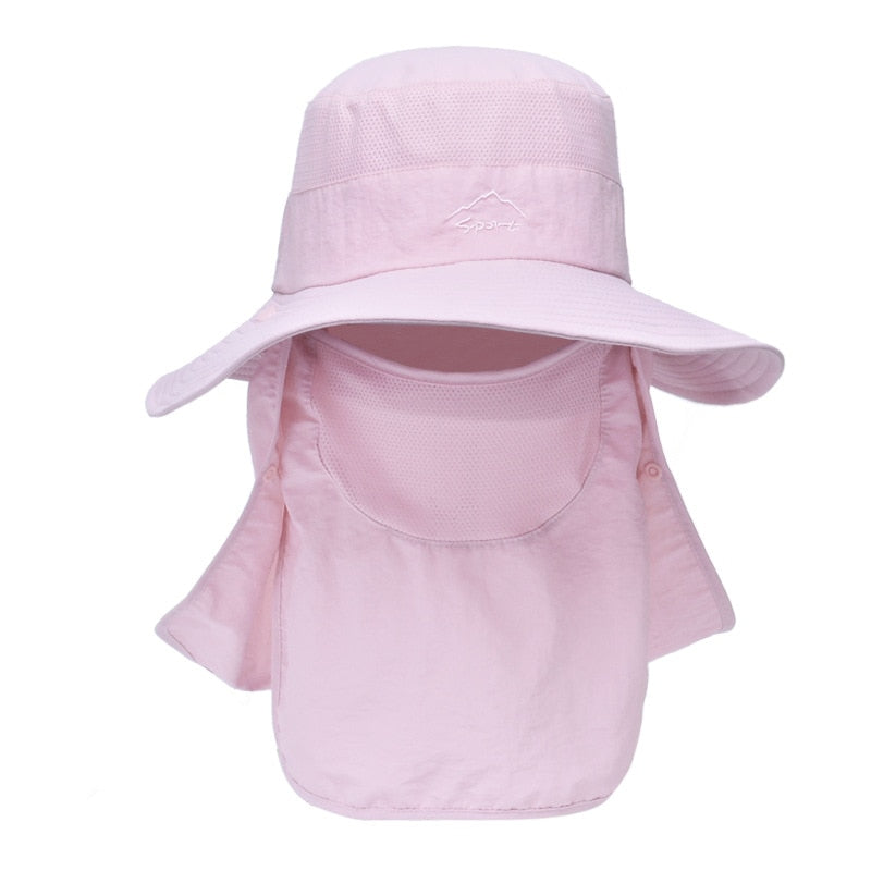Unisex Solhatt med Hals- och Ansiktsskydd, Justerbar Rem, Grå