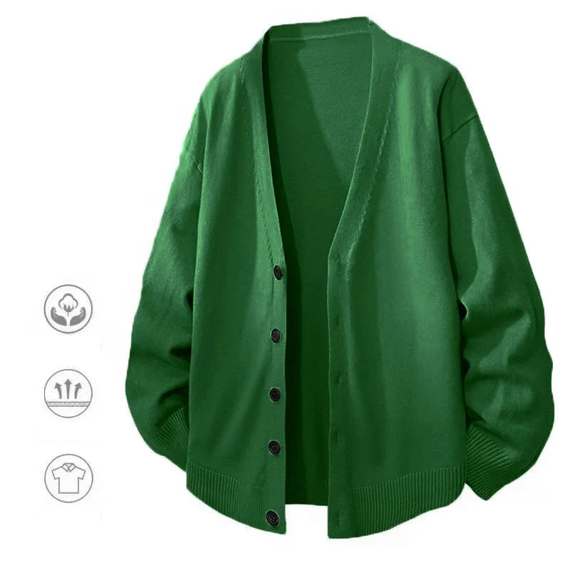 Unisex stickad kofta med V-ringning och knappar