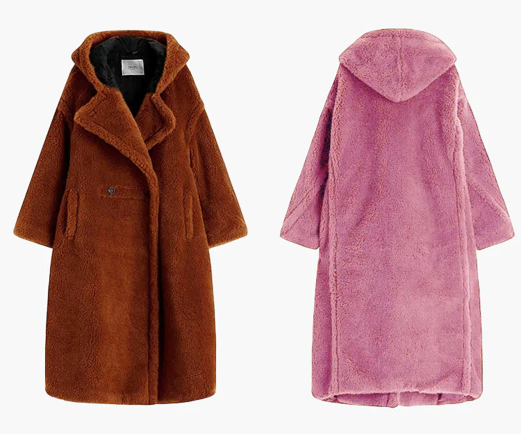Dam Oversized Teddy Kappa med Huva – Modern Vinterstil & Urban Komfort