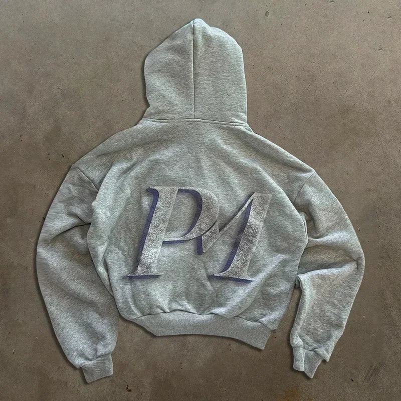 Hoodie med dragkedja och tryck, kort modell, mjukt material