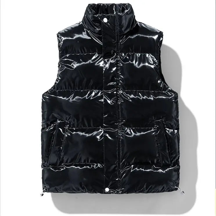 Blank puffer väst med hög krage för män