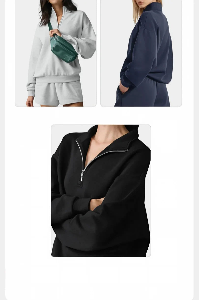 Grått set med halvzip-tröja och matchande shorts