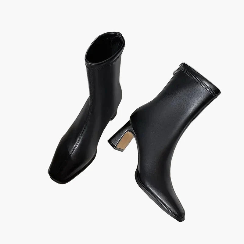 Dam Ankelboots med Blockklack och Fyrkantig Tå – Elegant Vardags- och Festskor