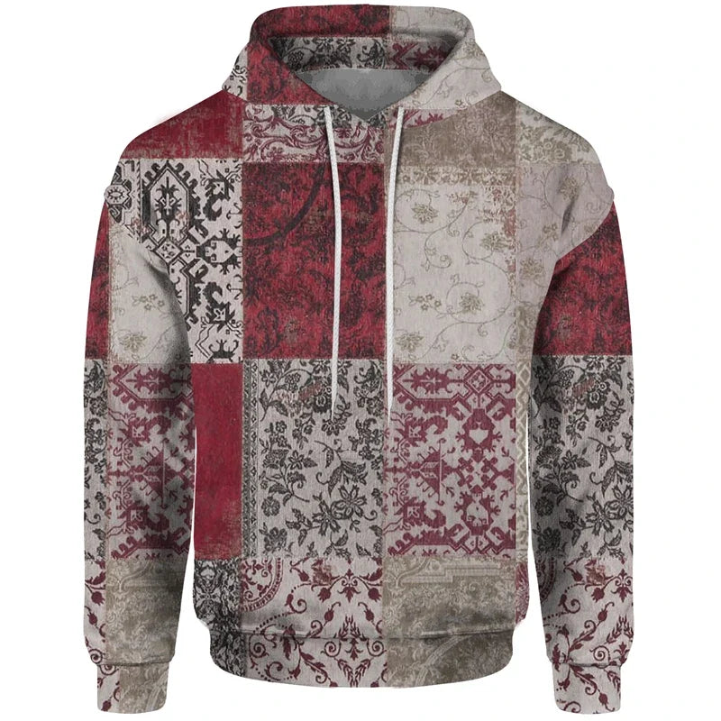 Hoodie med lapptäcksdesign och mönster