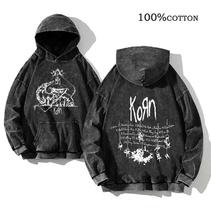 Unisex Huvtröja Oversize Grå Med Tryck och Känguruficka
