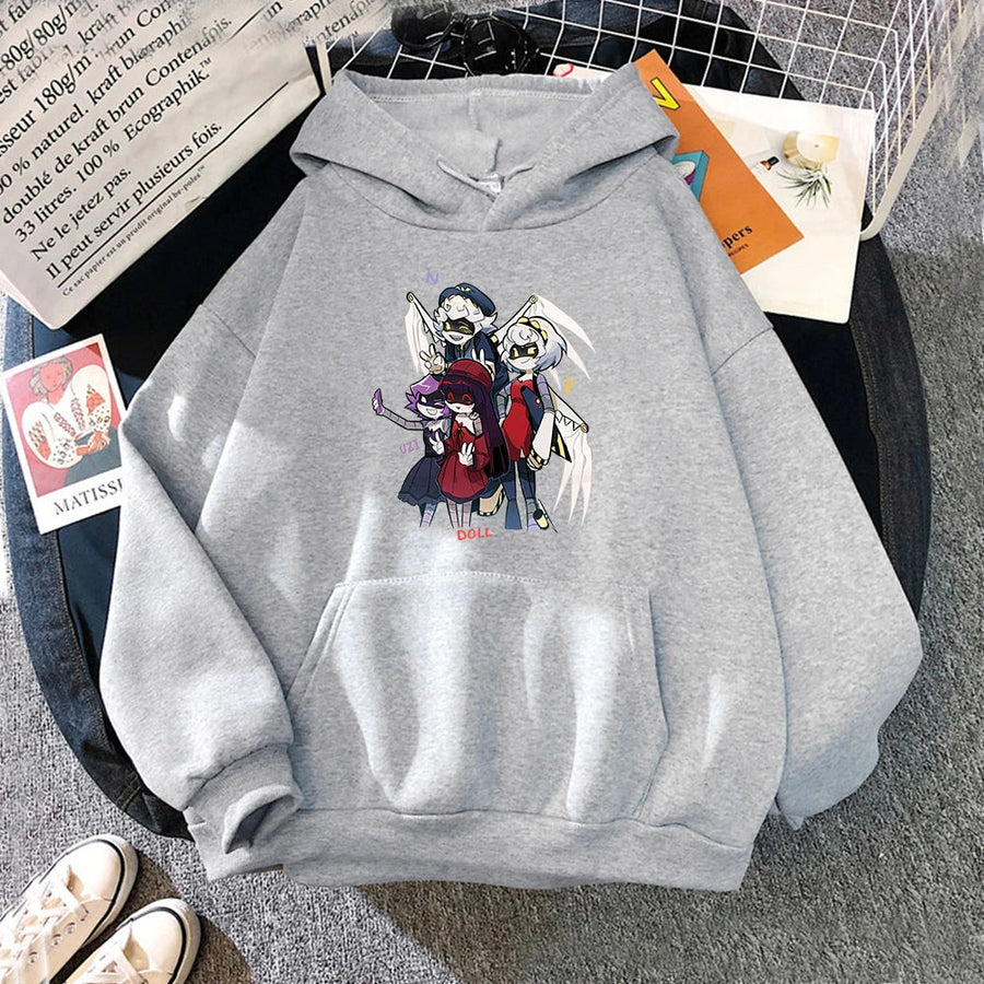 Hoodie med tryck och magficka, långärmad huvtröja