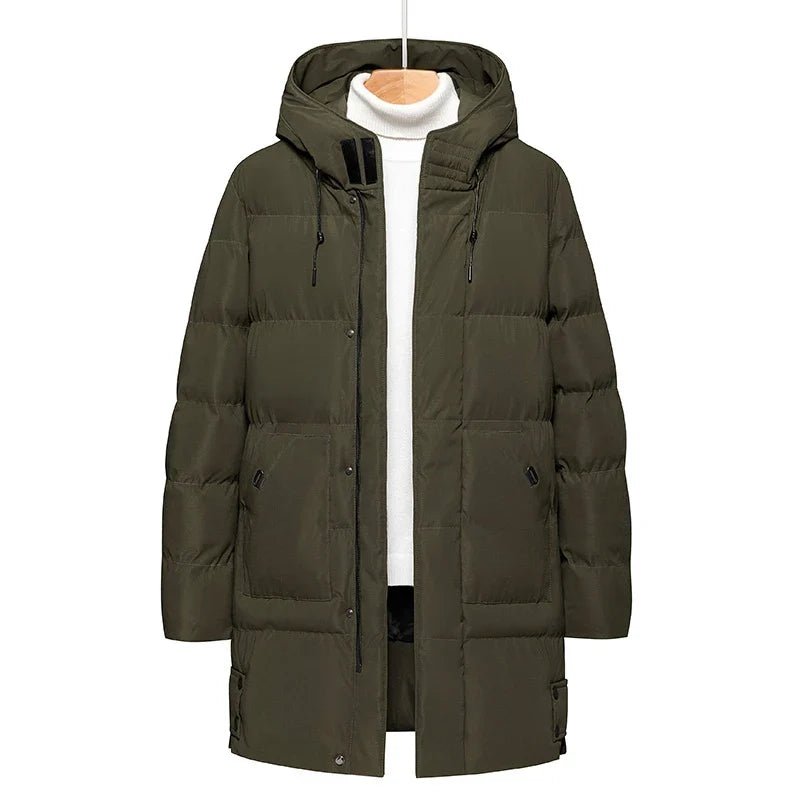 Vinterjacka Herr Fodrad Lång Parkas med Huva Svart Grå Grön