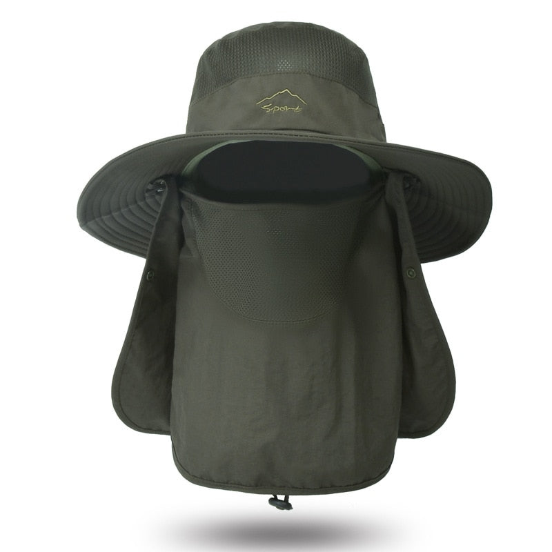 Unisex Solhatt med Hals- och Ansiktsskydd, Justerbar Rem, Grå