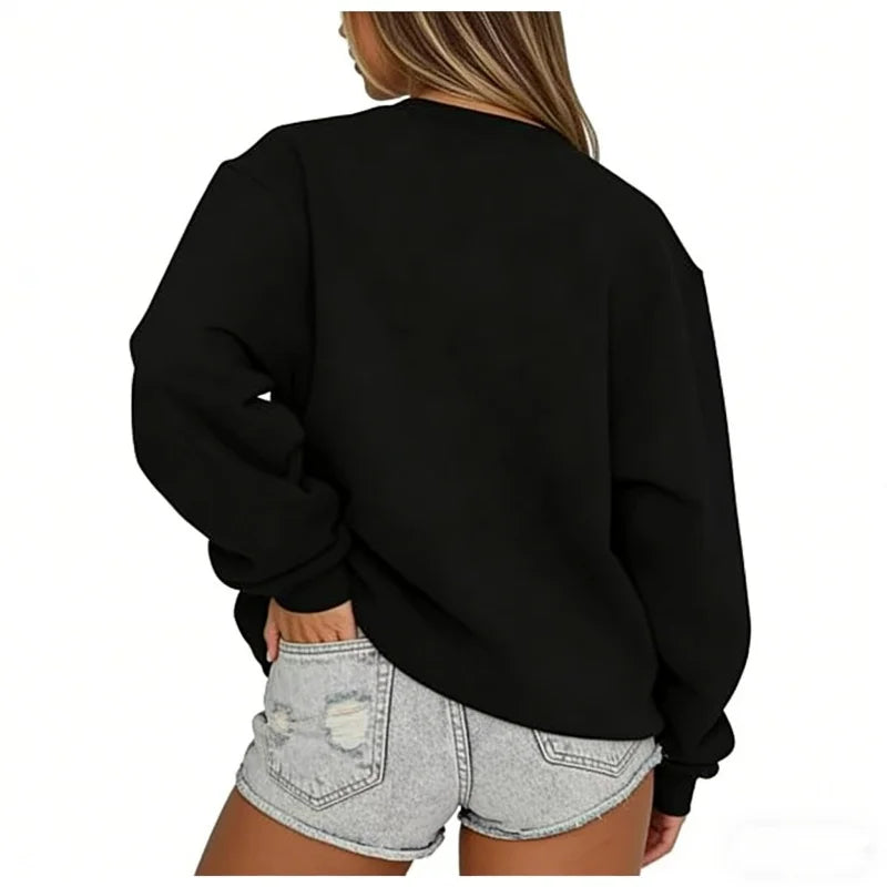 Enfärgad Sweatshirt för Dam med Rund Hals