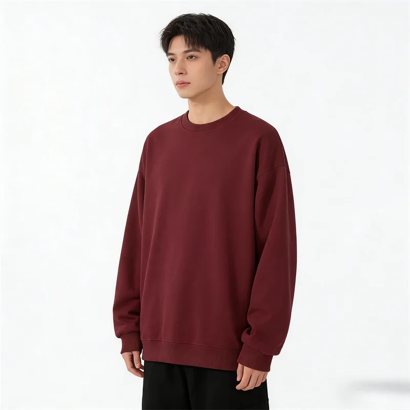 Enkel Enfärgad Sweatshirt för Herr i Mjukt Material med Rund Halsringning