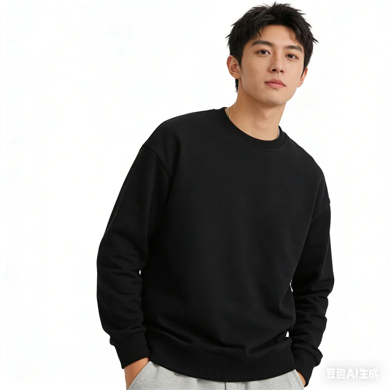 Enkel Enfärgad Sweatshirt för Herr i Mjukt Material med Rund Halsringning