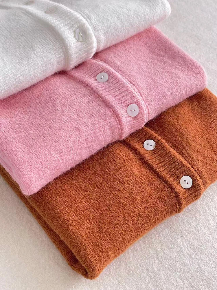 Kort kofta med rund hals och knappar, vit, rosa eller brun