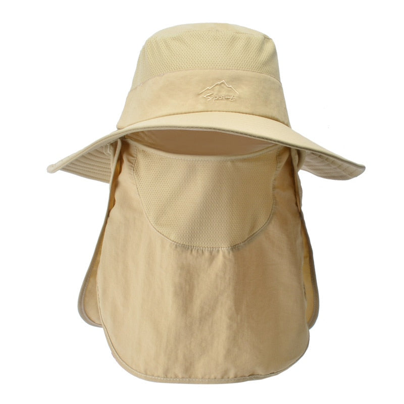 Unisex Solhatt med Hals- och Ansiktsskydd, Justerbar Rem, Grå