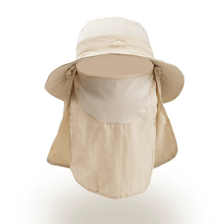Unisex Solhatt med Hals- och Ansiktsskydd, Justerbar Rem, Grå