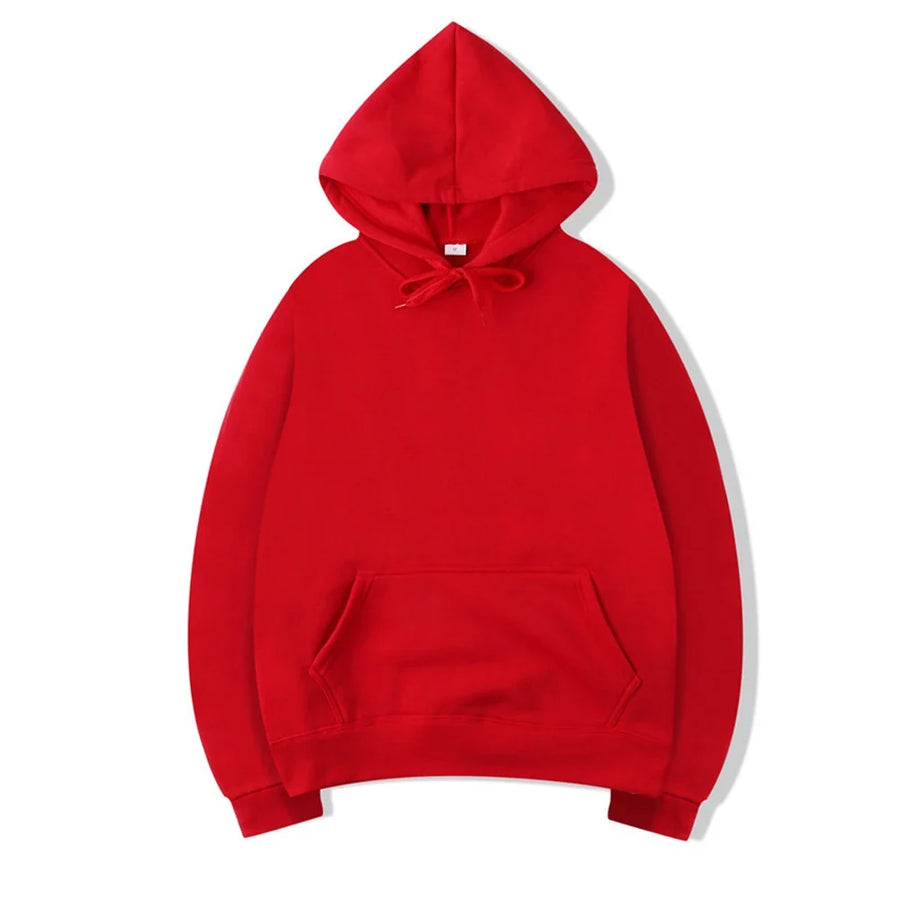 Enfärgad Hoodie med Känguruficka och Huva