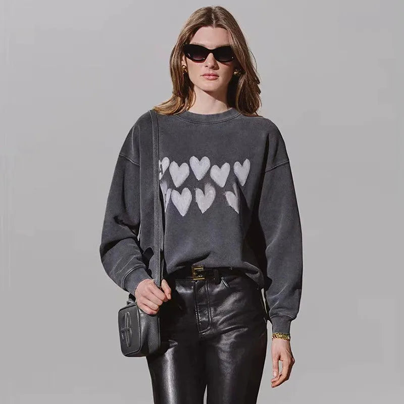 Dam sweatshirt grå med "PARIS" tryck rund hals oversized