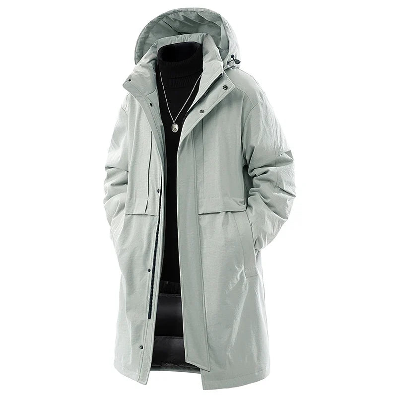 Herr Lång Parkas Vinterjacka med Huva Fodrad Långärmad