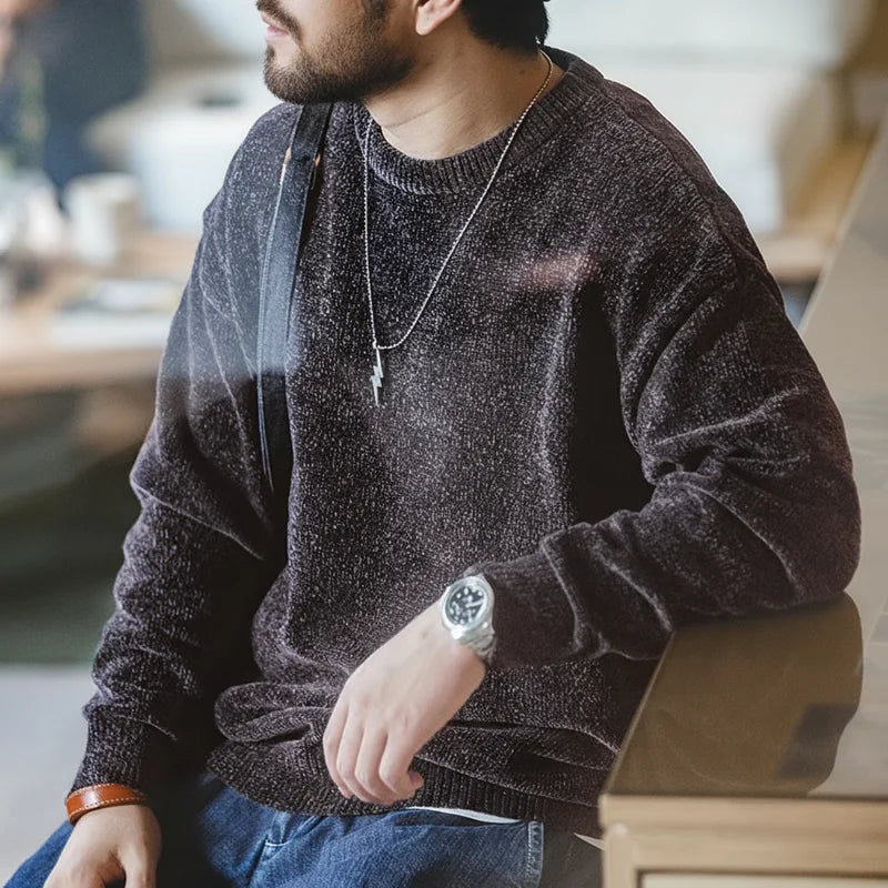 Mjuk rundhalsad stickad tröja för män i ribbad design