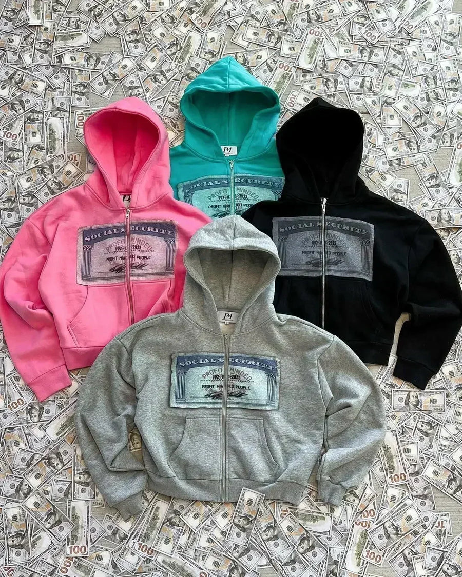 Hoodie med dragkedja och tryck, kort modell, mjukt material