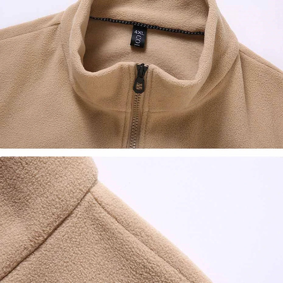 Herr fleeceväst med dragkedja och ståkrage, beige