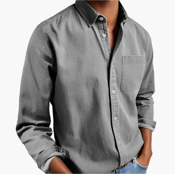 Herr Skjorta Casual Denim – Klassisk Button-Down för Vardagsstil och Kontor