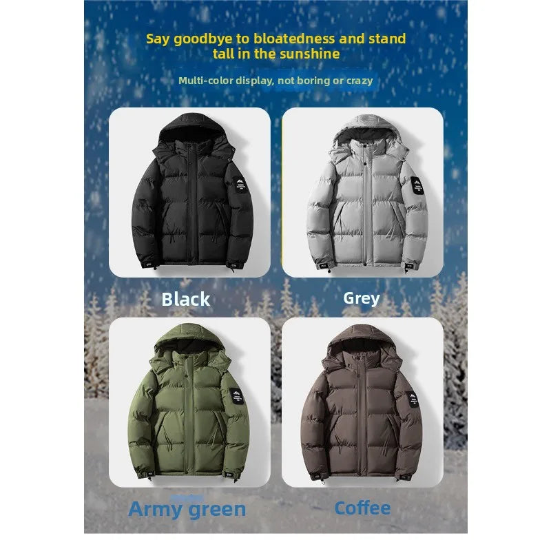 Varm vinterjacka med huva och dragkedja, vadderad puffjacka för herrar