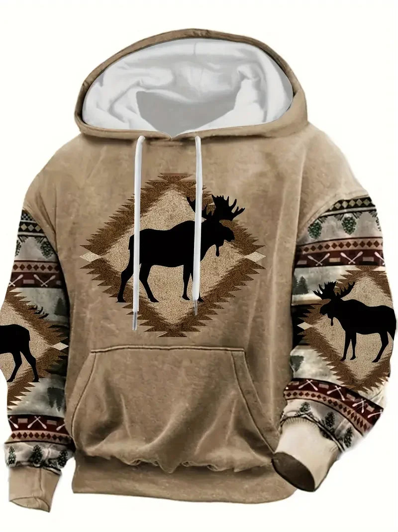 Unisex Hoodie med Djurmönster och Etniskt Tryck