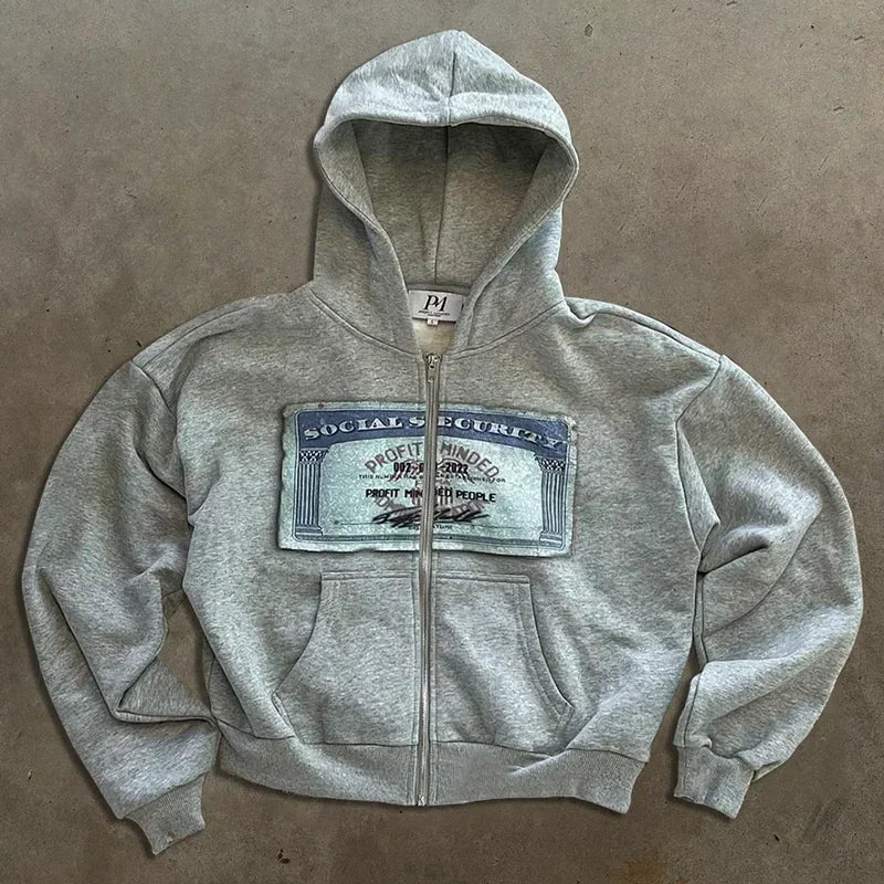 Hoodie med dragkedja och tryck, kort modell, mjukt material