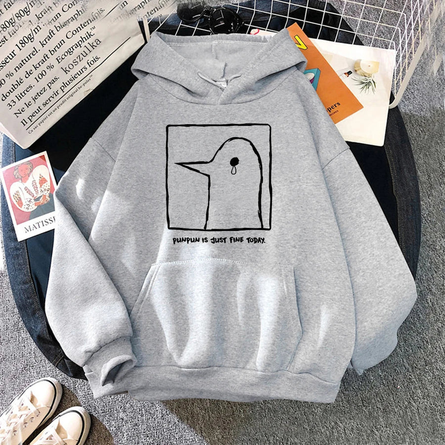 Unisex Hoodie med "Punpun is just fine today"-tryck, beige