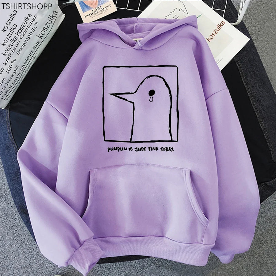 Unisex Hoodie med "Punpun is just fine today"-tryck, beige