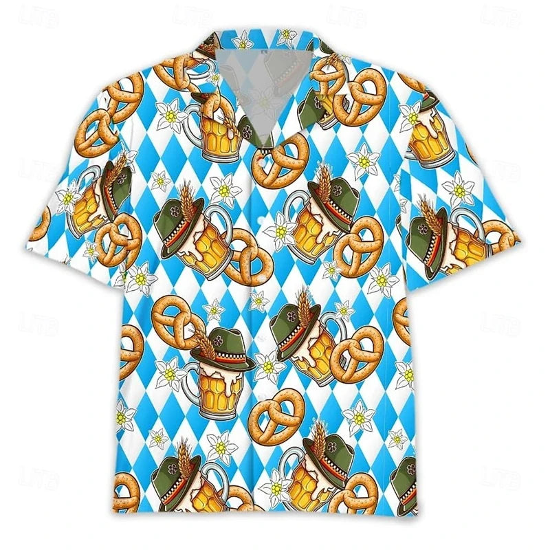 Oktoberfest Hawaii-skjorta med tryck av öl, kringlor och korv