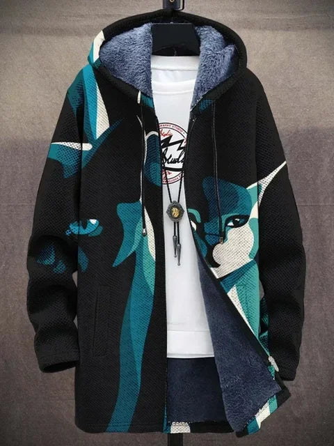 Ruth – Unisex Färgglad Katt-Print Huvtröja med Varm Fleecefoder och Konstnärlig Design
