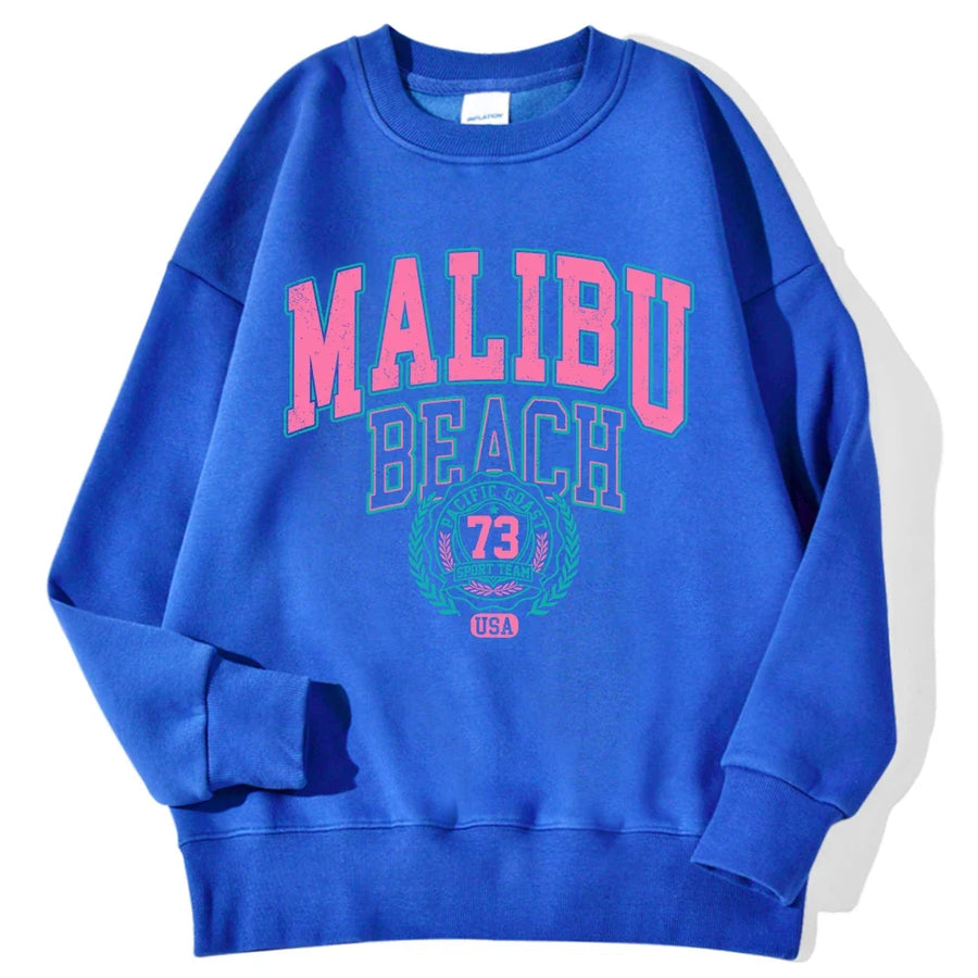 Mjuk Sweatshirt med Tryck Rundhalsad Långärmad