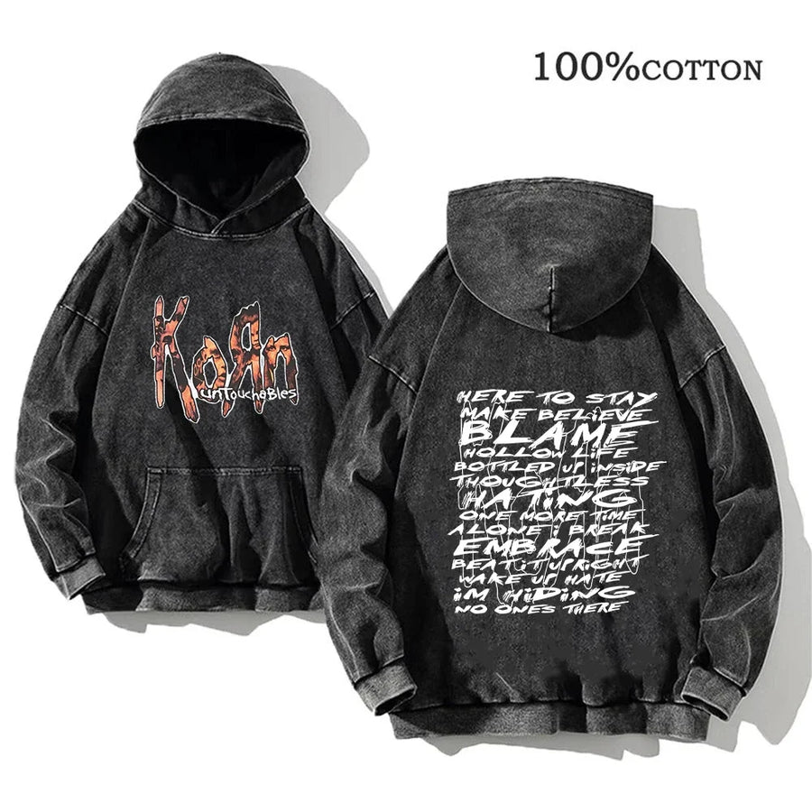 Unisex Huvtröja Oversize Grå Med Tryck och Känguruficka