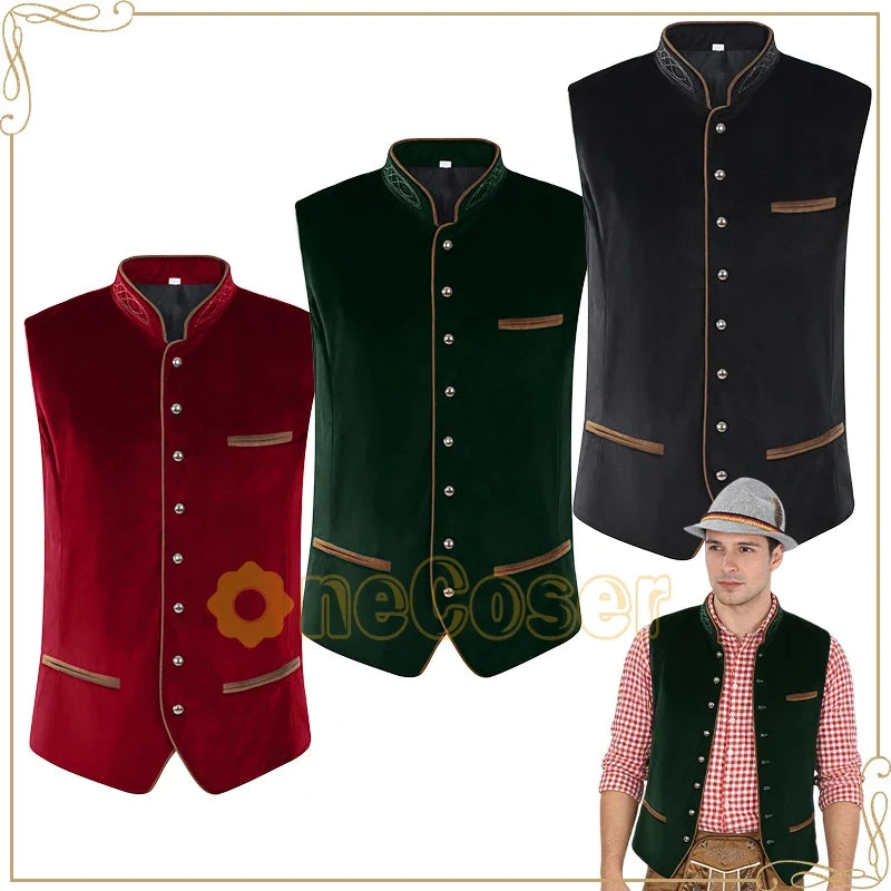 Herrväst sammetslook med broderad krage och dekorativa fickor