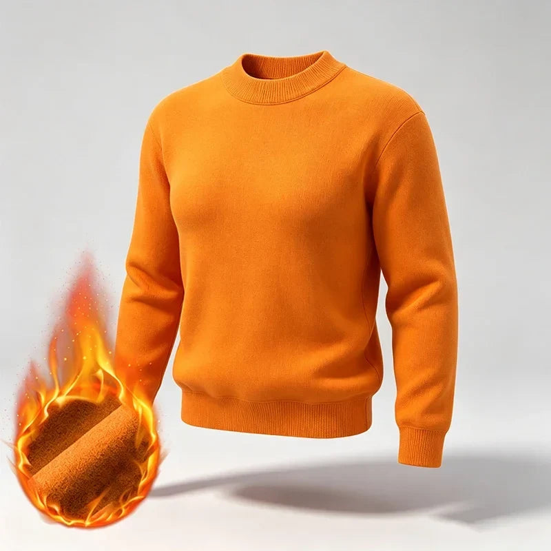 Herrtröja med Halvpolokrage och Ribbstickade Detaljer - Varmt Foder