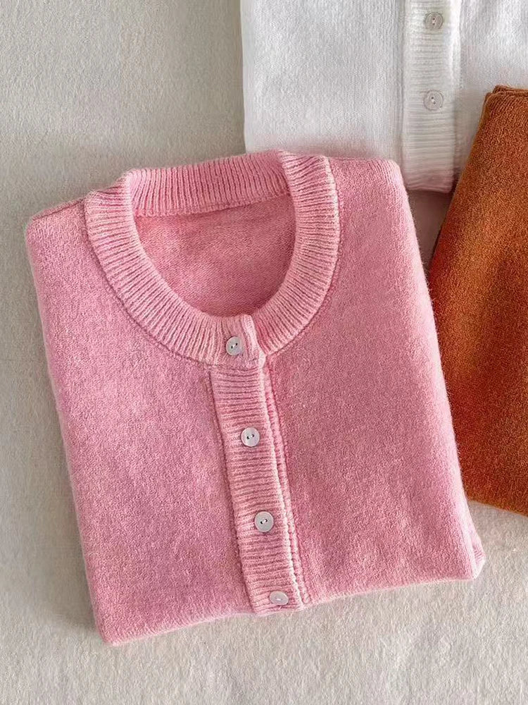 Kort kofta med rund hals och knappar, vit, rosa eller brun