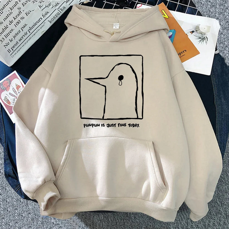 Unisex Hoodie med "Punpun is just fine today"-tryck, beige