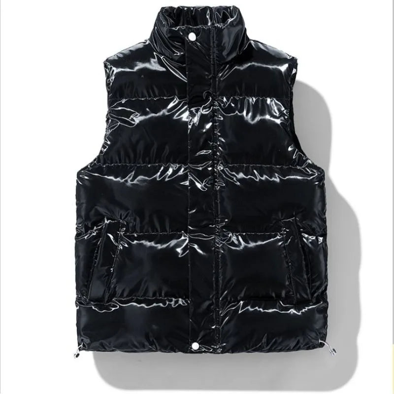 Blank puffer väst med hög krage för män