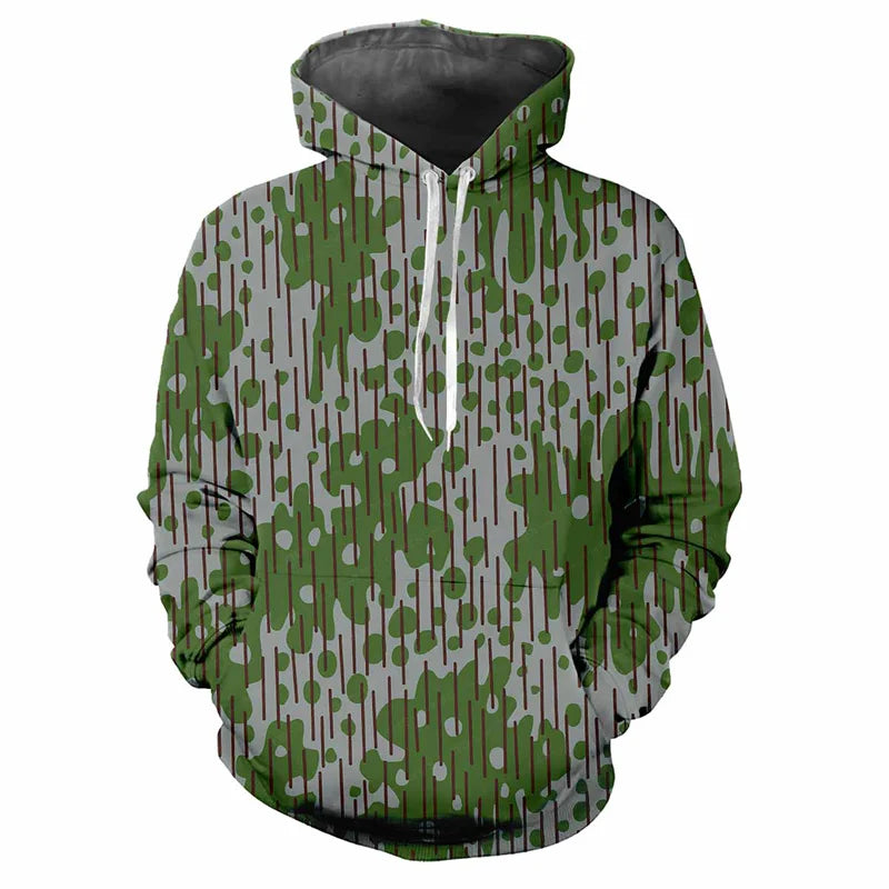 Hoodie kamouflagemönstrad med dragsko och magficka