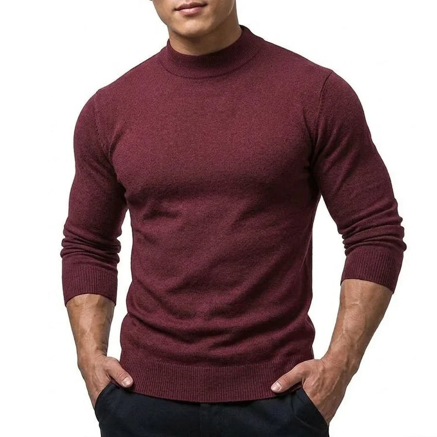 Herrtröja mockneck långärmad ribbstickad kant enfärgad
