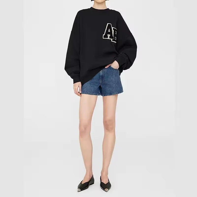 Dam sweatshirt grå med "PARIS" tryck rund hals oversized