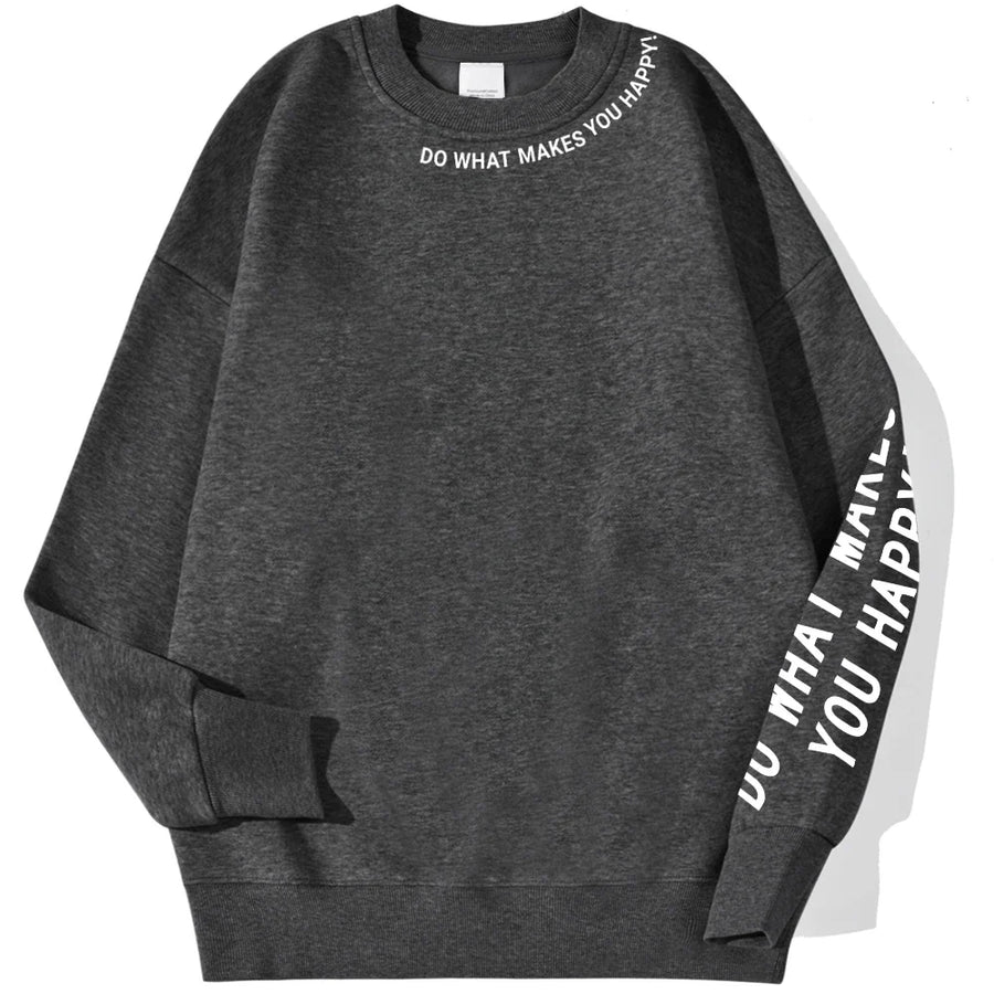Mjuk Sweatshirt med Texttryck – Rundhalsad Tröja med Lång Ärm och Ribbade Muddar