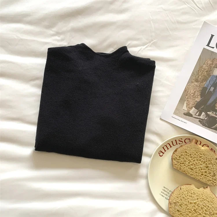 Långärmad Mockneck Tröja för Dam i Mjukt Material