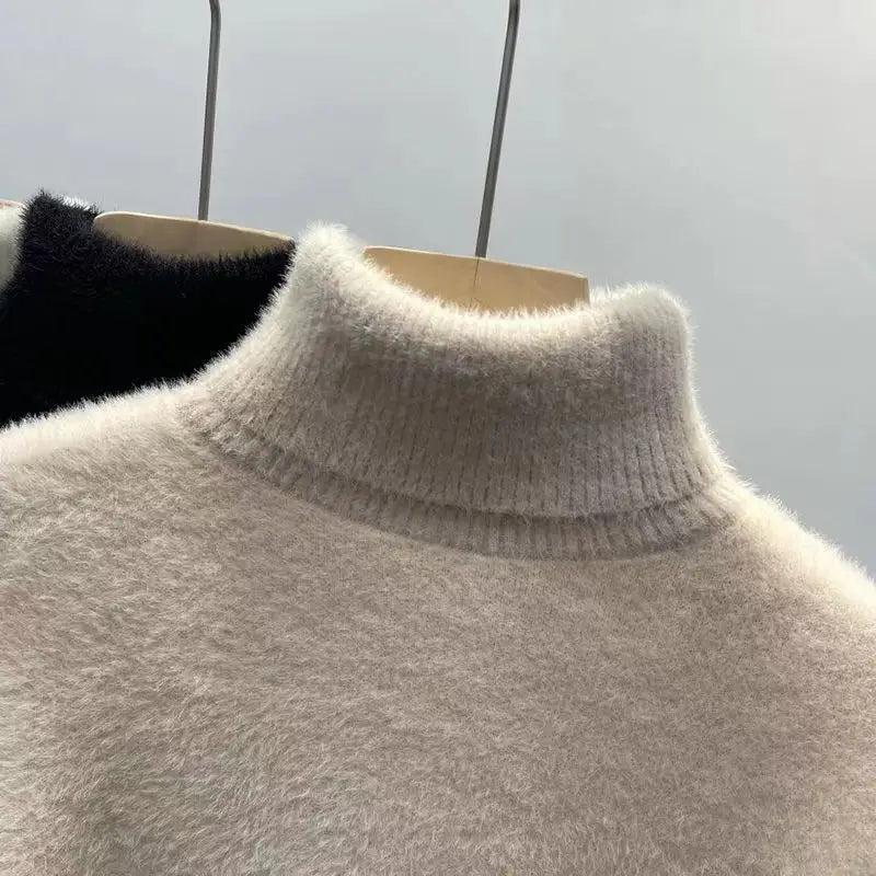 Mjuk Höghalsad Tröja för Dam i Fluffigt Material, Långärmad