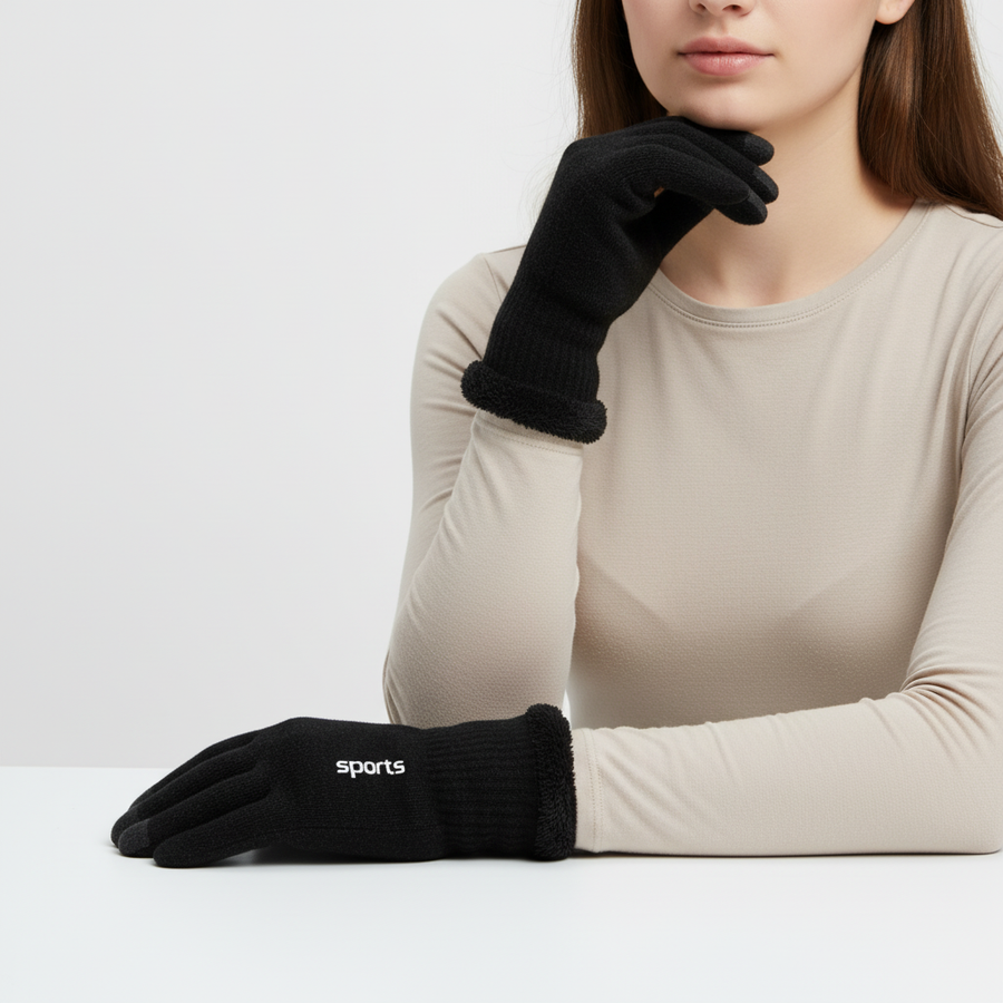 Svarta touchscreenhandskar med sportmönster