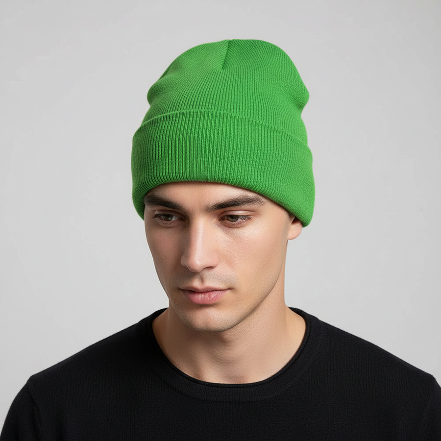 Mjuk Ribbad Mössa med Uppvik – Varm Stickad Beanie för Höst & Vinter