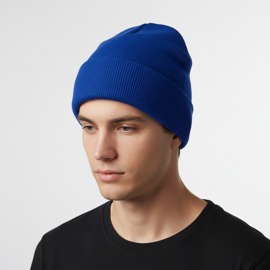 Mjuk Ribbad Mössa med Uppvik – Varm Stickad Beanie för Höst & Vinter