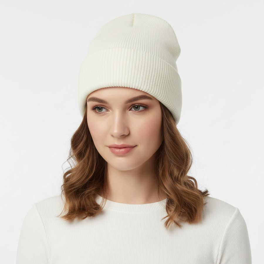 Mjuk Ribbad Mössa med Uppvik – Varm Stickad Beanie för Höst & Vinter